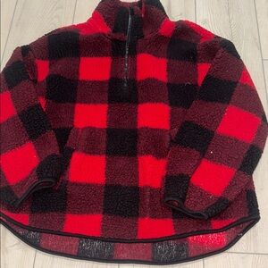Old Navy Kids Red & Black Buffalo Plaid Sherpa Half-Zip Pullover